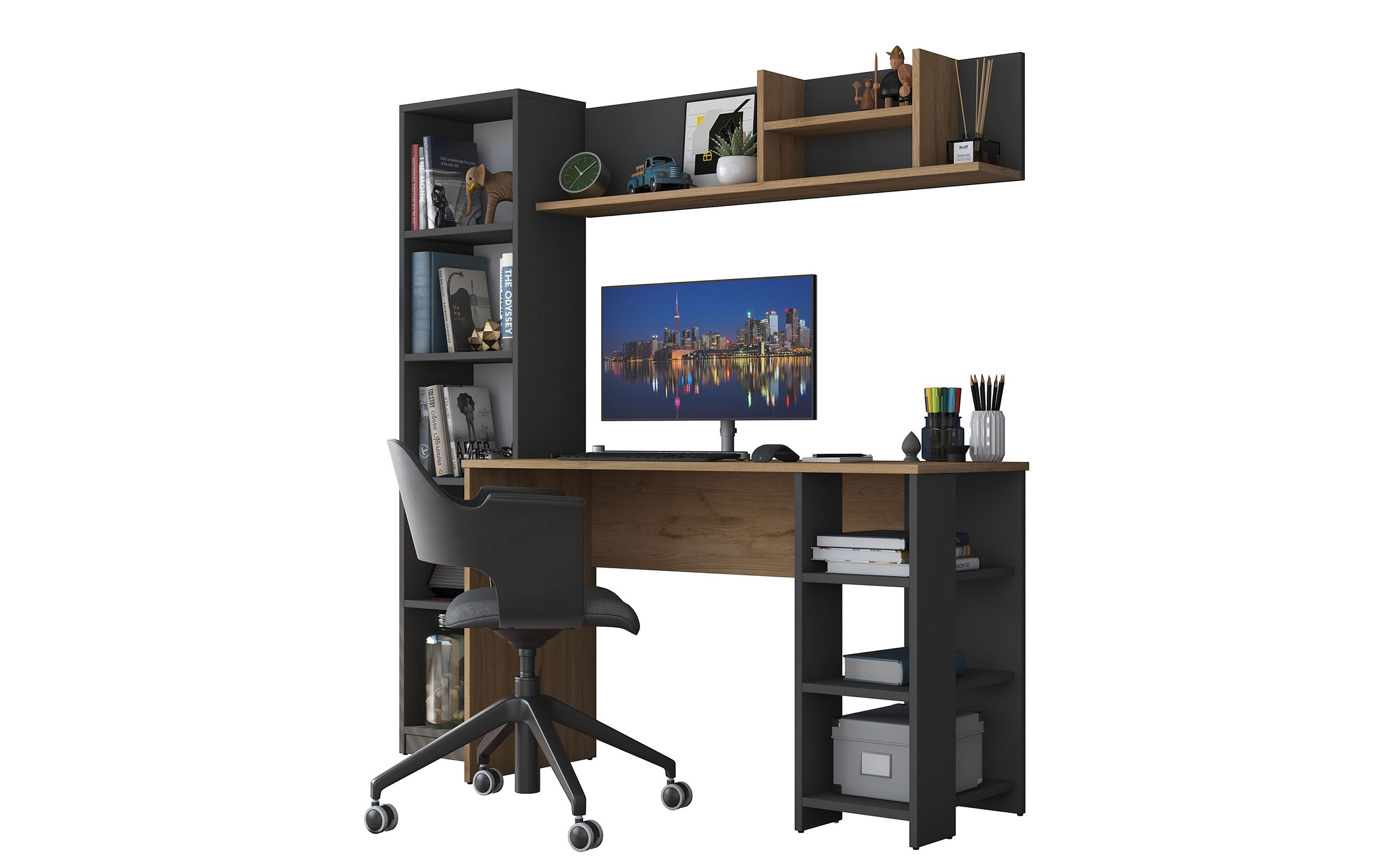 Письменный стол + стеллаж Гарри, орех + антрацит  6